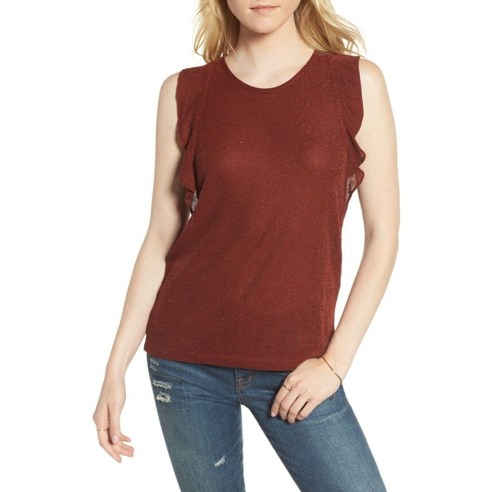 Preloved Madewell Rust metallic ruffle tank top size Medium H0190 Stretchy Chic